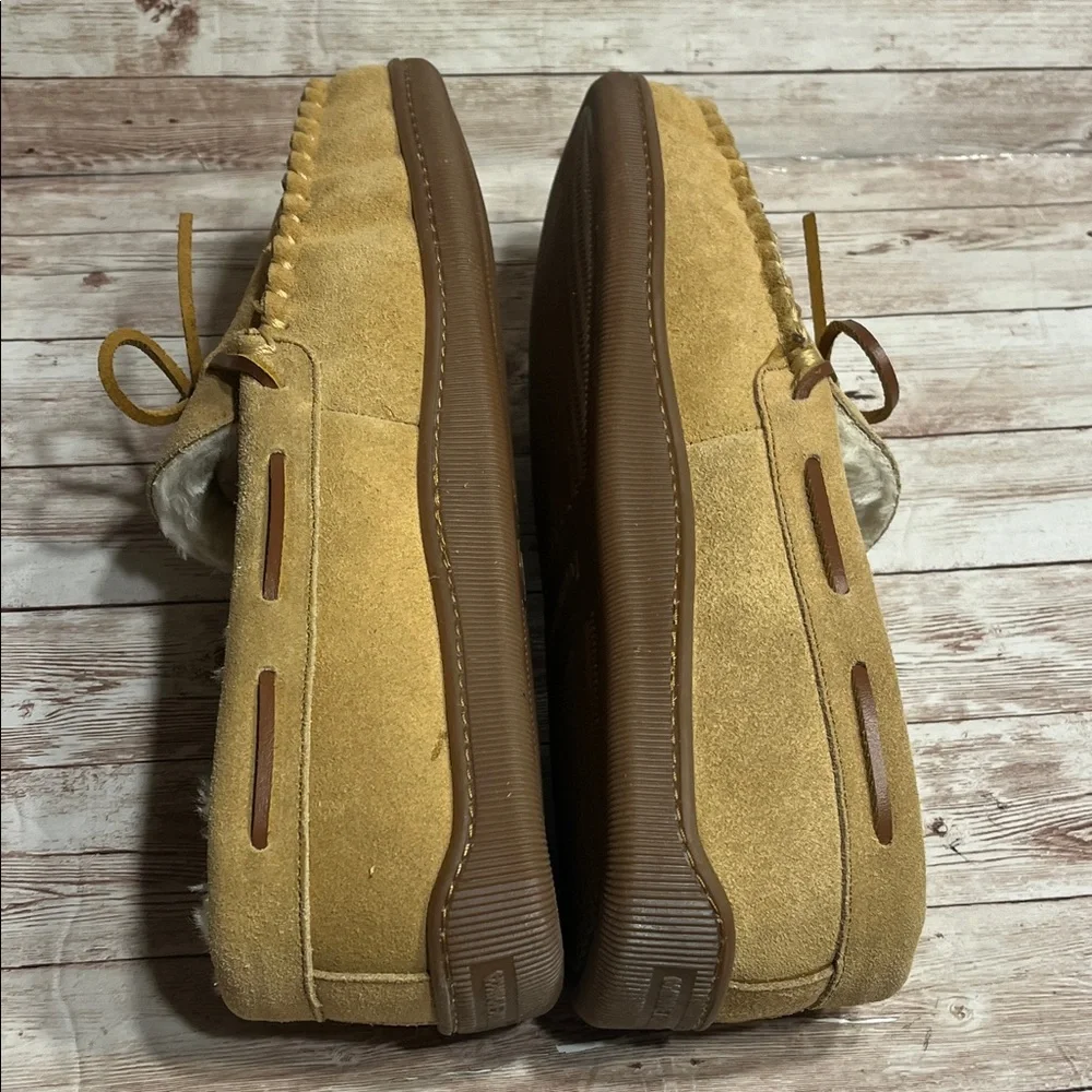 Minnetonka Pile Lined Hard sole Men's Brown Suede Loafers 13W